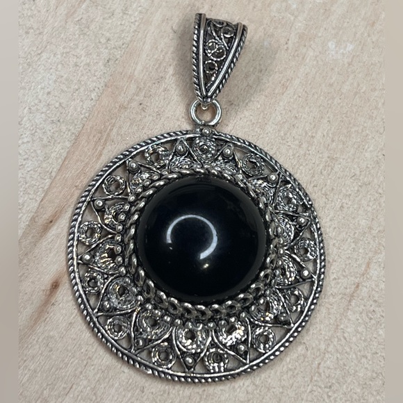 925 sterling silver filigree onyx pendant - Picture 1 of 4